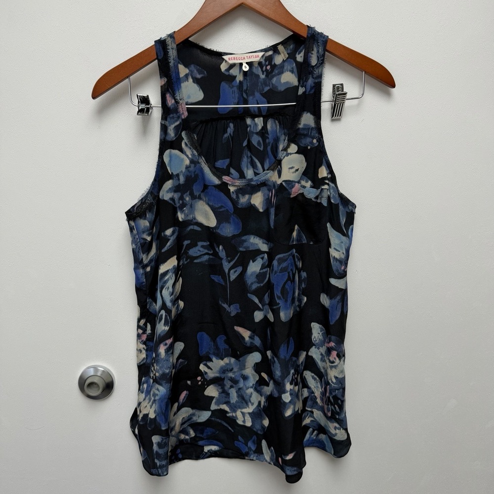 Rebecca Taylor Floral Silk Sleeveless Top 100% Silk‎ Size 6 S Feminine Whimsy